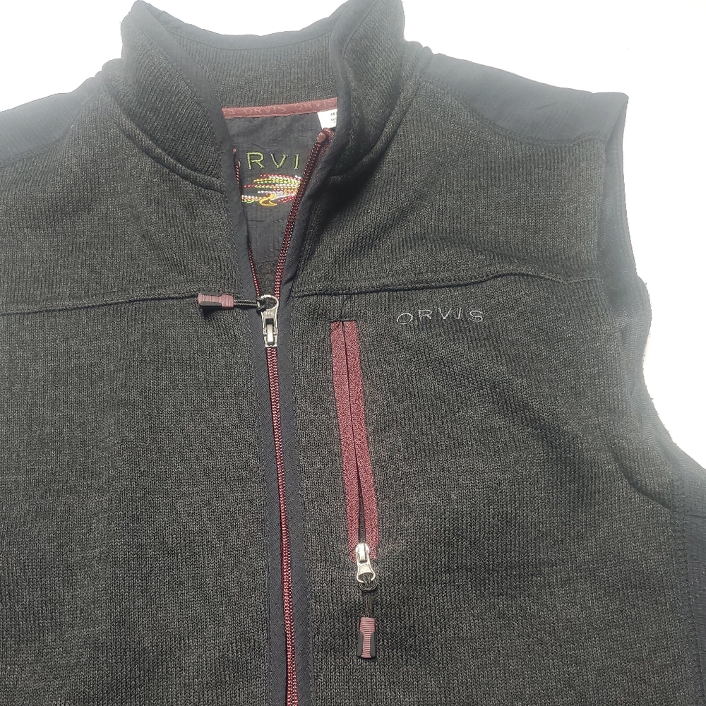 Orvis Mens Polyester Nylon Vest Men's Medium greyish Black Sleeveless Full Zip